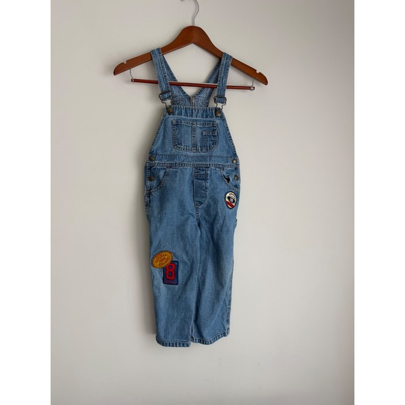 Baby Gap Other - Baby Gap Kids Blue Denim Patches Overalls Vintage Sports Rugby Size 3T